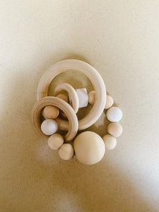 Natural wood + silicone teether - white