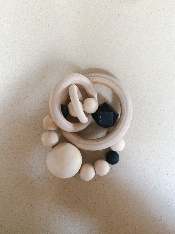 Natural wood + silicone teether - black